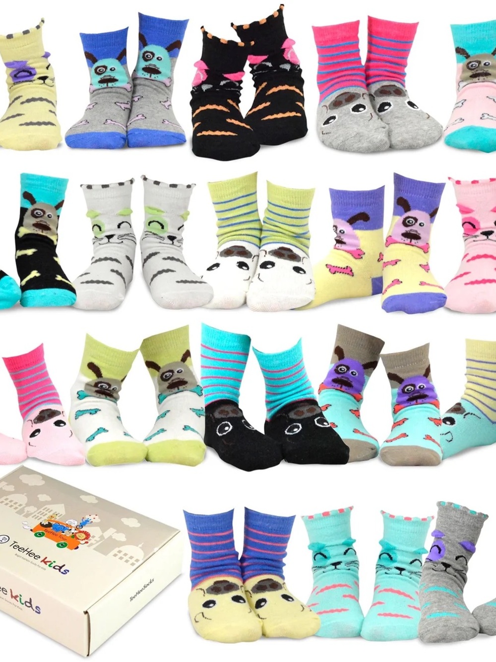 Kids Animal Crew Socks Pack - Multicolor Cute Character Designs